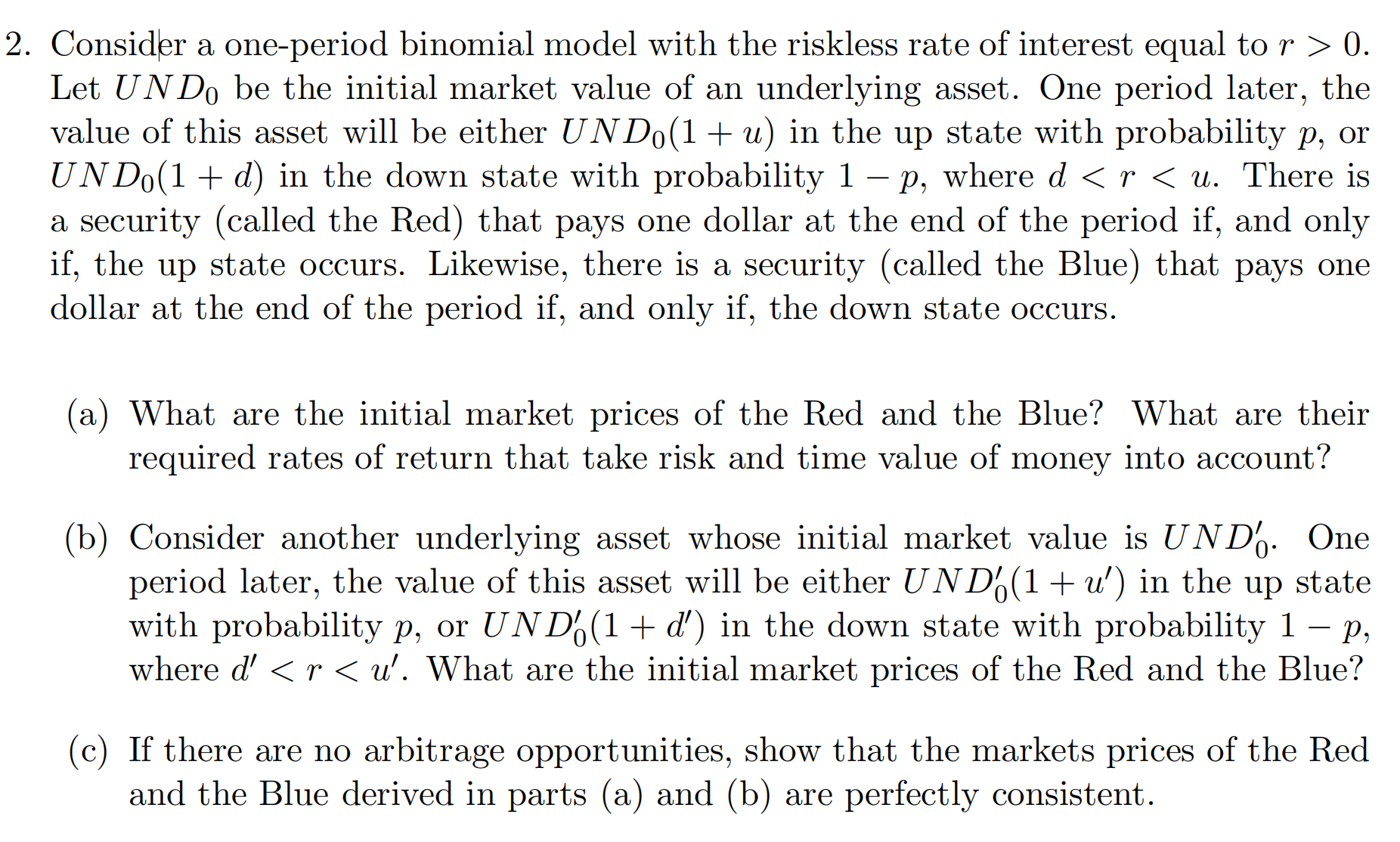 Solved Consider a one-period binomial model with the | Chegg.com