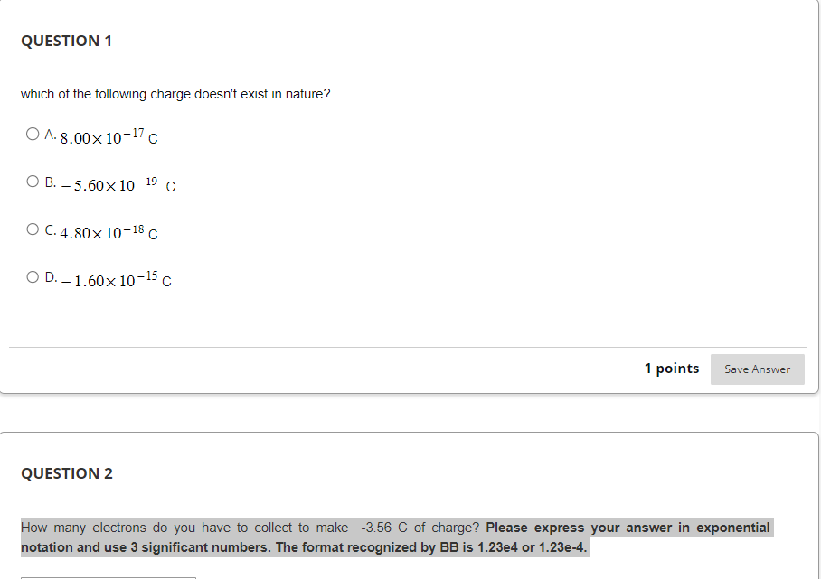 Solved which of the following charge doesn't exist in | Chegg.com