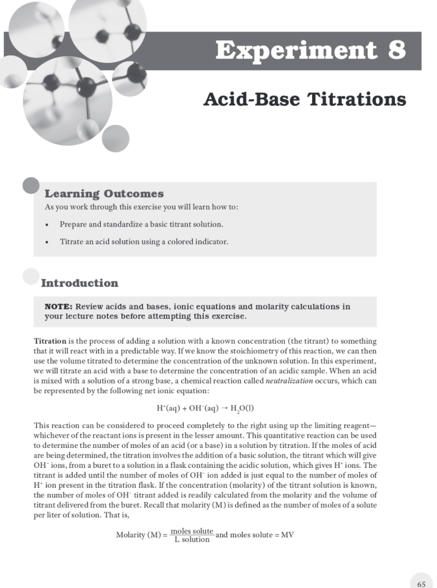 Lab report AcidBase Titrations Purpose of the