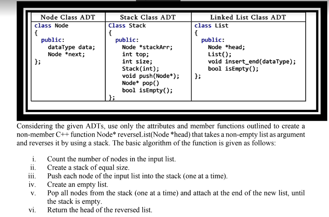 Solved Stack Class ADT Class Stack Node Class ADT class Node | Chegg.com