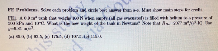 Solved FE Problems. Solve each problem and circle best | Chegg.com