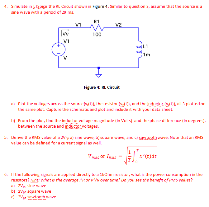 Solved 4. Simulate In LTSpice The RL Circuit Shown In Figure | Chegg.com