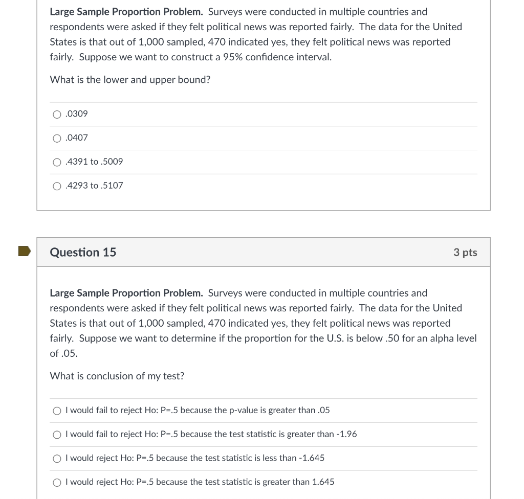Solved Large Sample Proportion Problem. Surveys were | Chegg.com