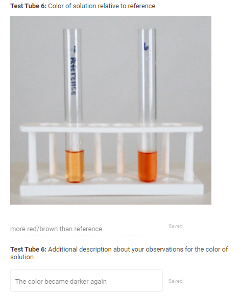 Solved Test Tube 6: Color of solution relative to reference | Chegg.com