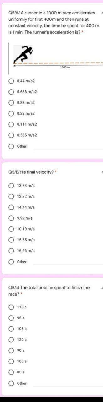 Solved Q5/A/ A Runner In A 1000 M Race Accelerates Uniformly | Chegg.com