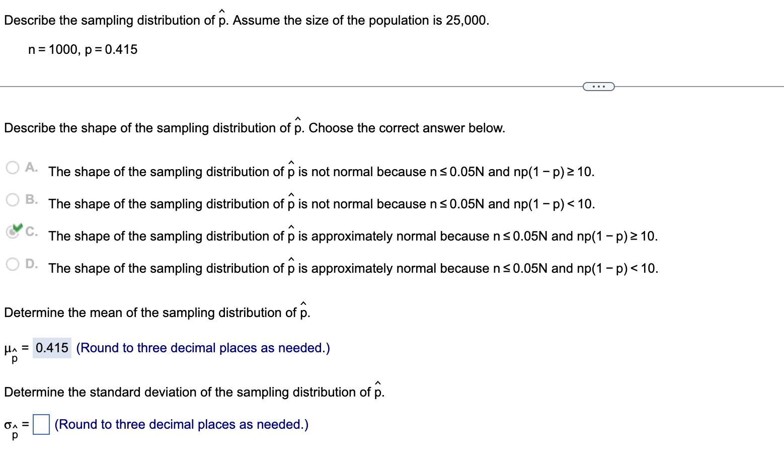 Describe the sampling distribution of ﻿hat(p).