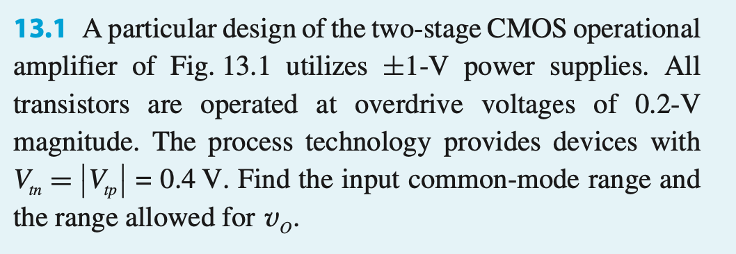 Solved 13.1 A particular design of the two-stage CMOS | Chegg.com