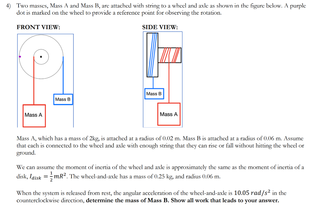 Solved 4) Two Masses, Mass A And Mass B, Are Attached With | Chegg.com