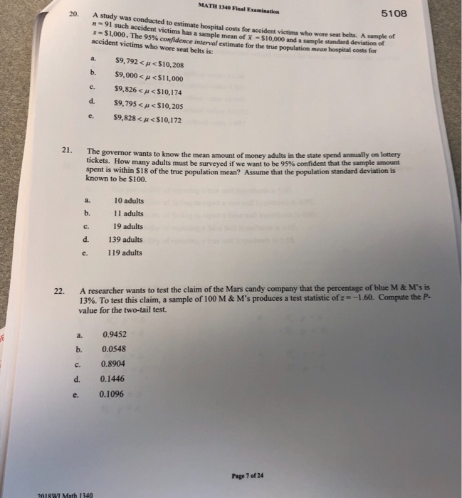 Solved MATH 1340 Final Esaminaties 5108 23. A college claims | Chegg.com