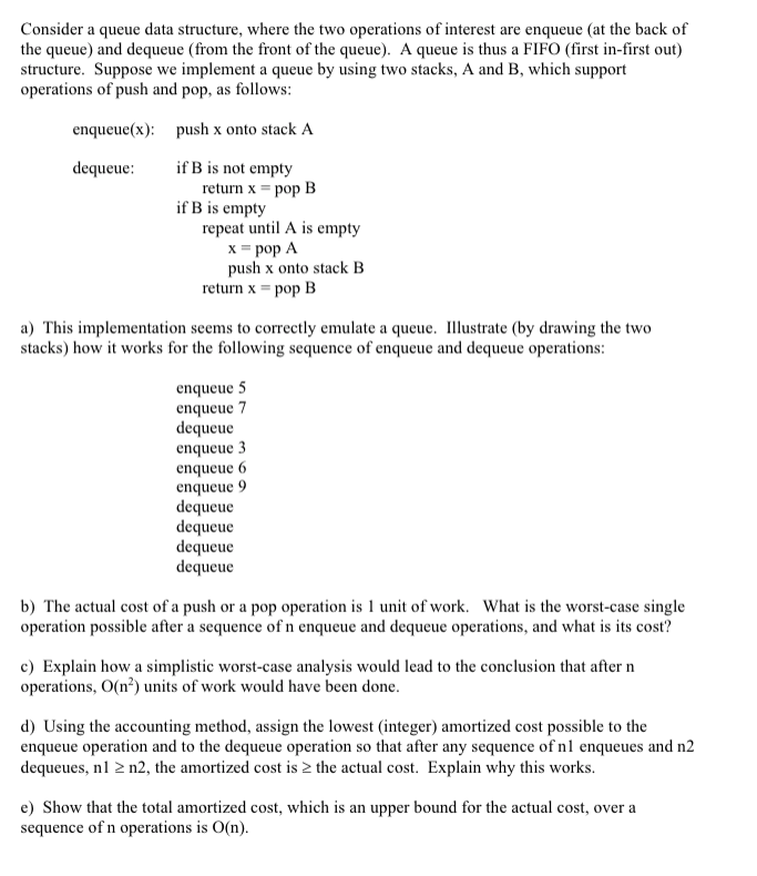 Solved Consider a queue data structure, where the two | Chegg.com
