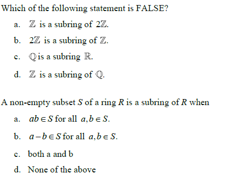 Solved Which of the following statement is FALSE? a. Z is a | Chegg.com
