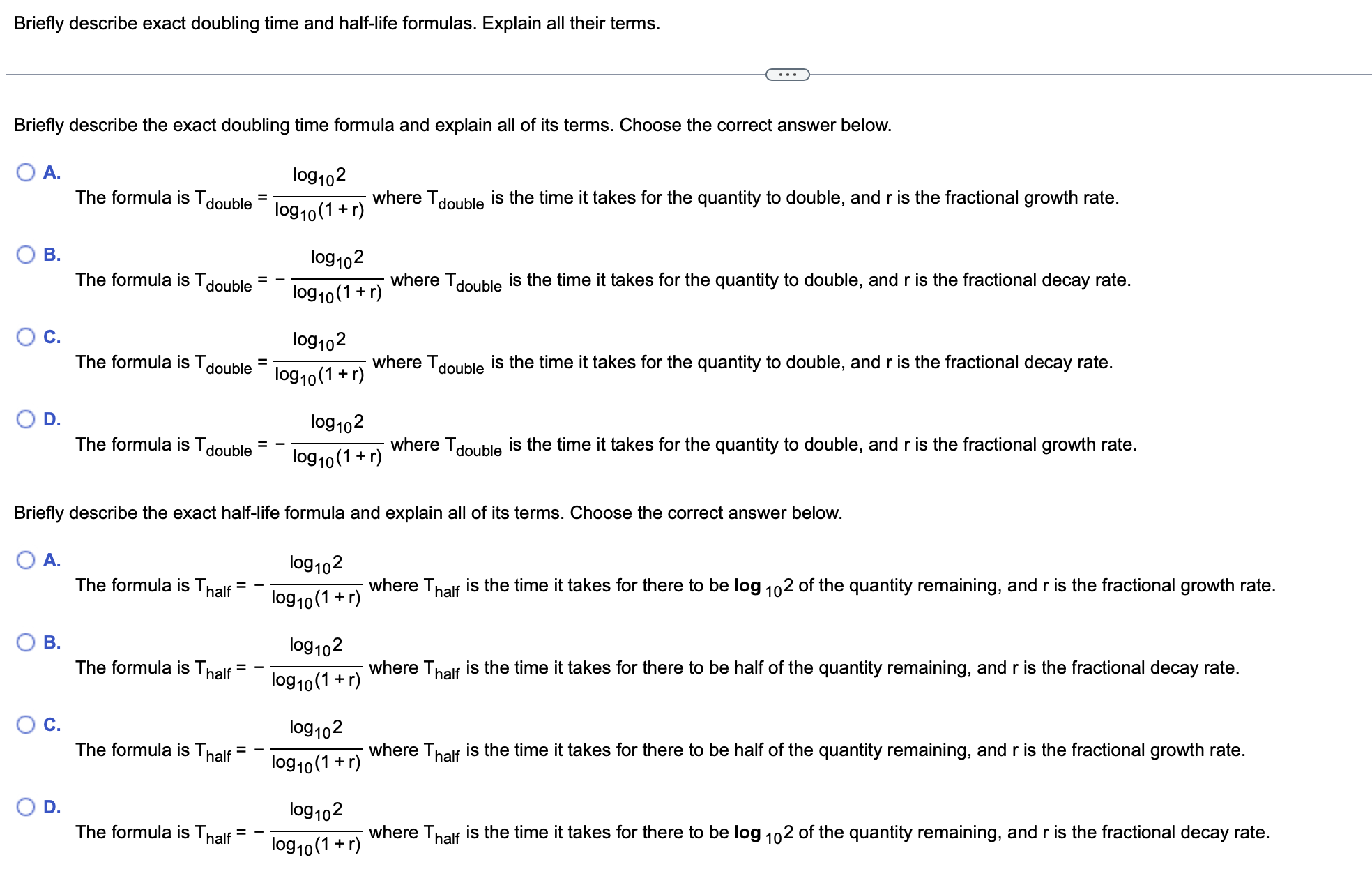 Solved Briefly describe exact doubling time and halflife