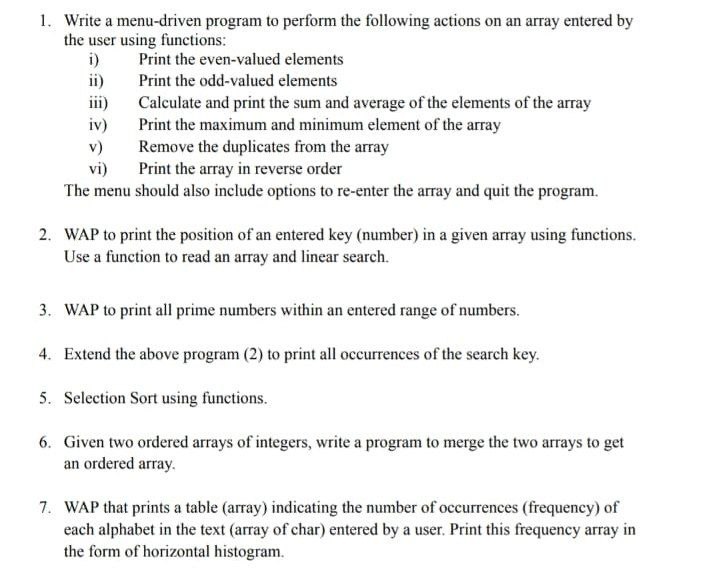 Solved 1. Write A Menu-driven Program To Perform The | Chegg.com