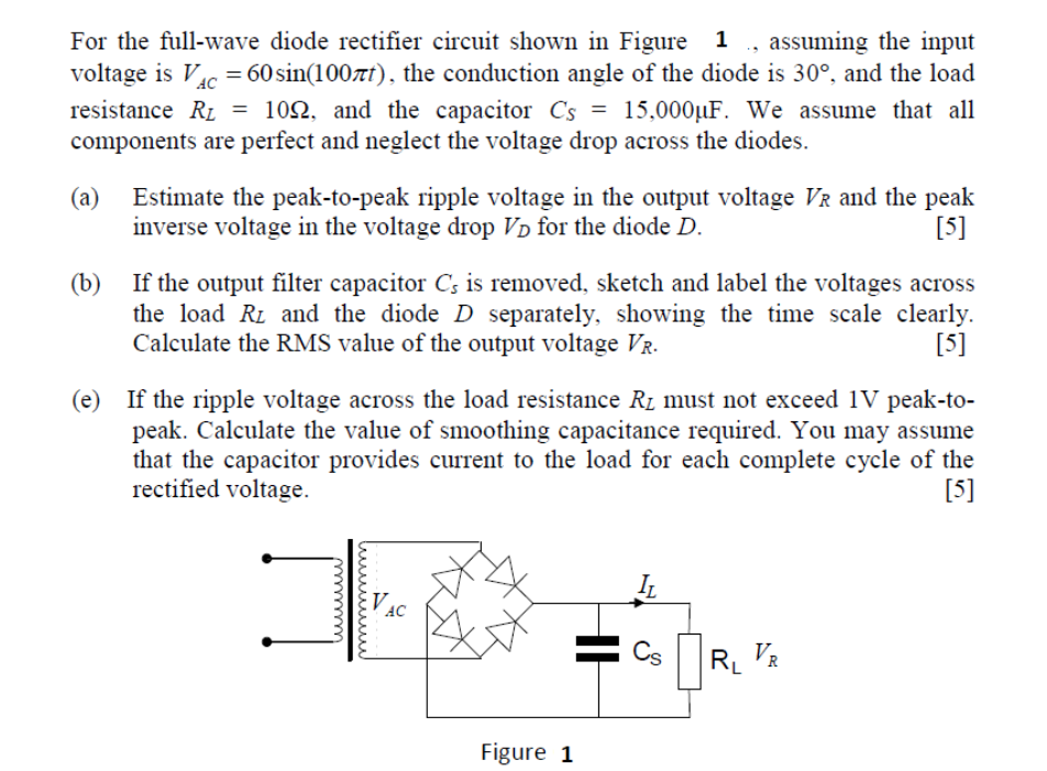 Solved For the full-wave diode rectifier circuit shown in | Chegg.com