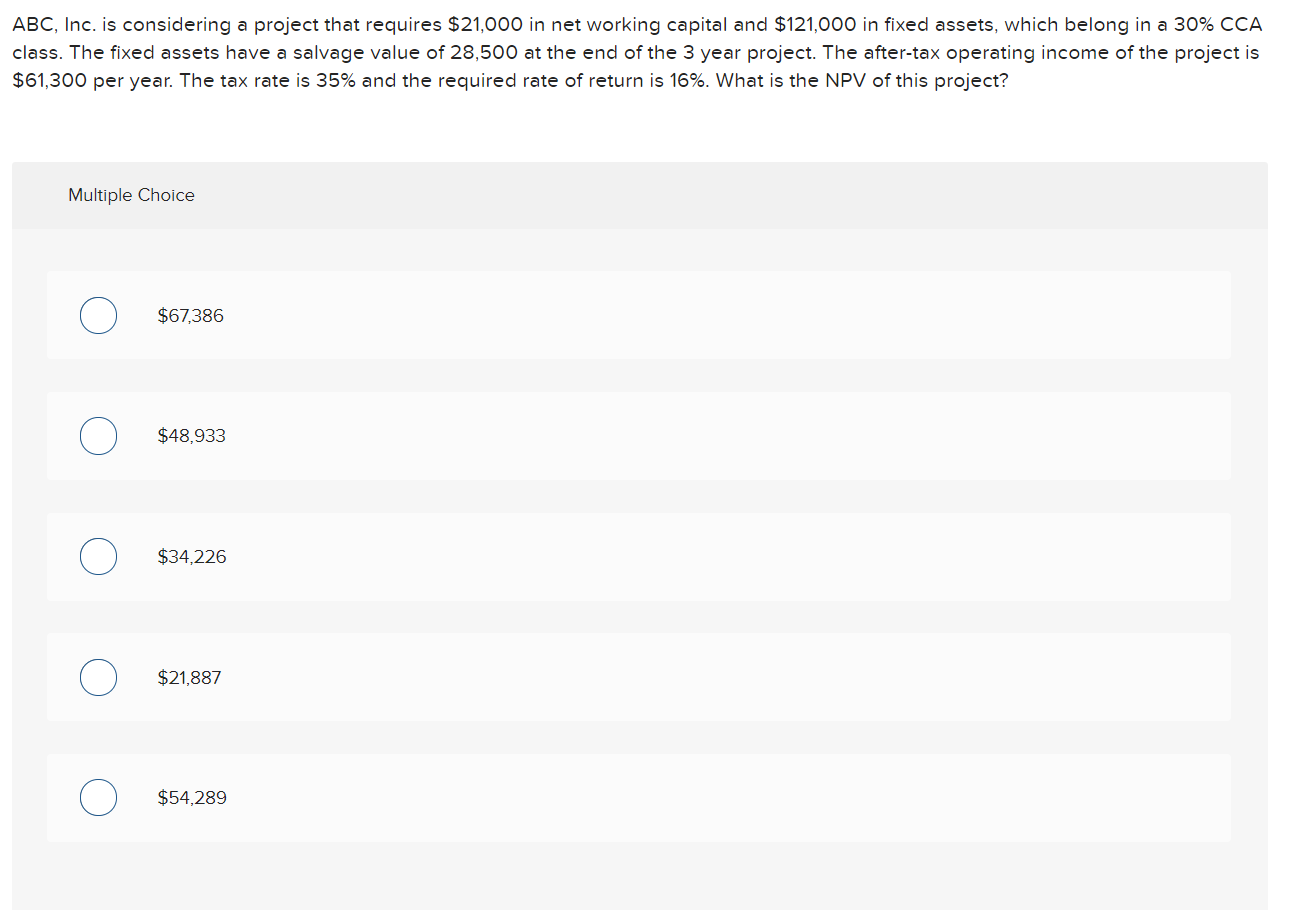 Solved ABC, Inc. is considering a project that requires | Chegg.com