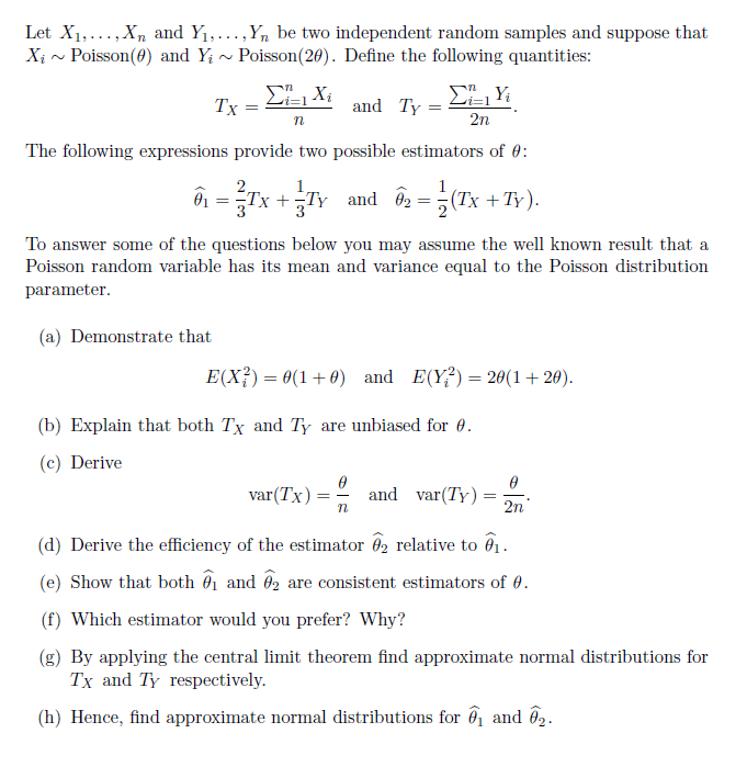 Solved Let X1 And Y1 Yn Be Two Independent Ran Chegg Com