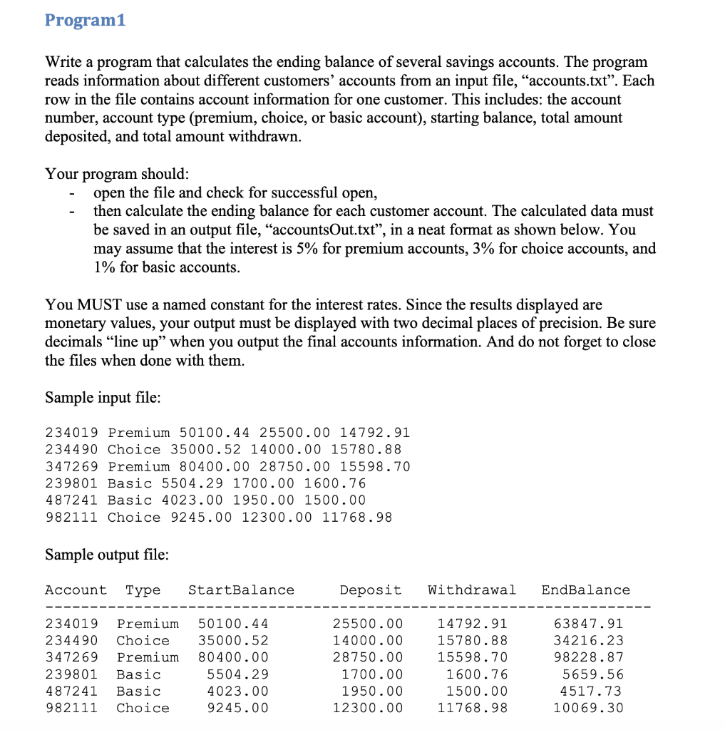 Solved Program1 Write a program that calculates the ending | Chegg.com