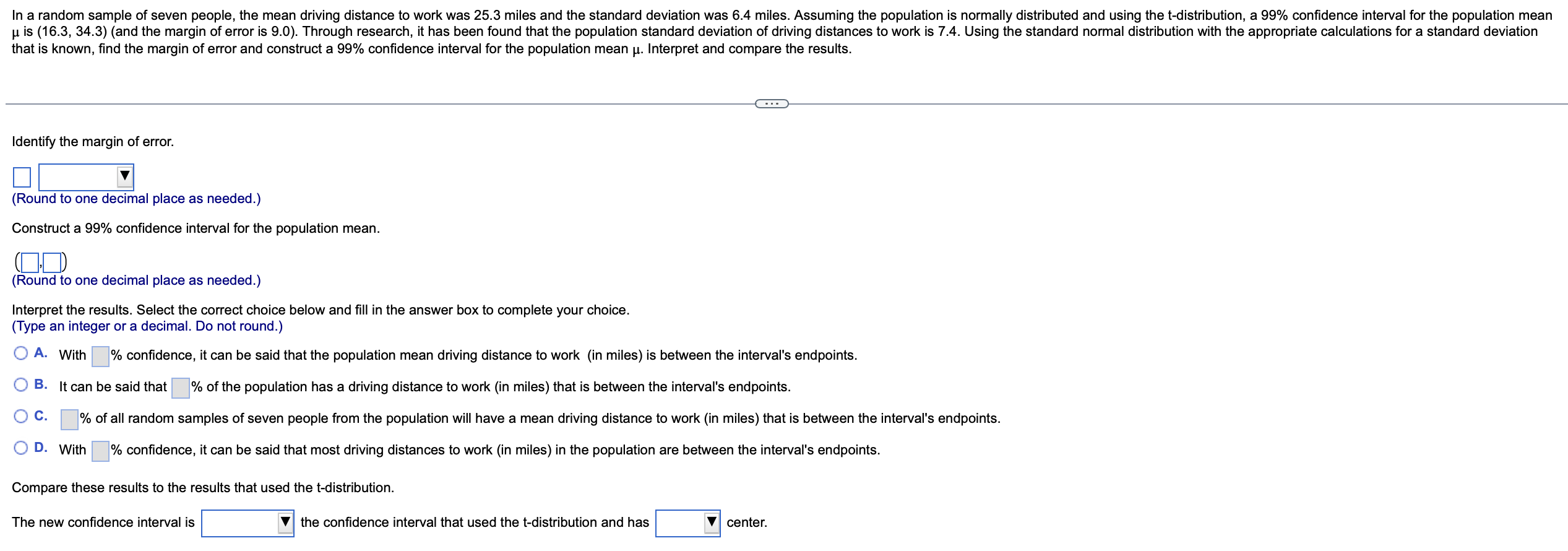 Solved You are given the sample mean and the population | Chegg.com