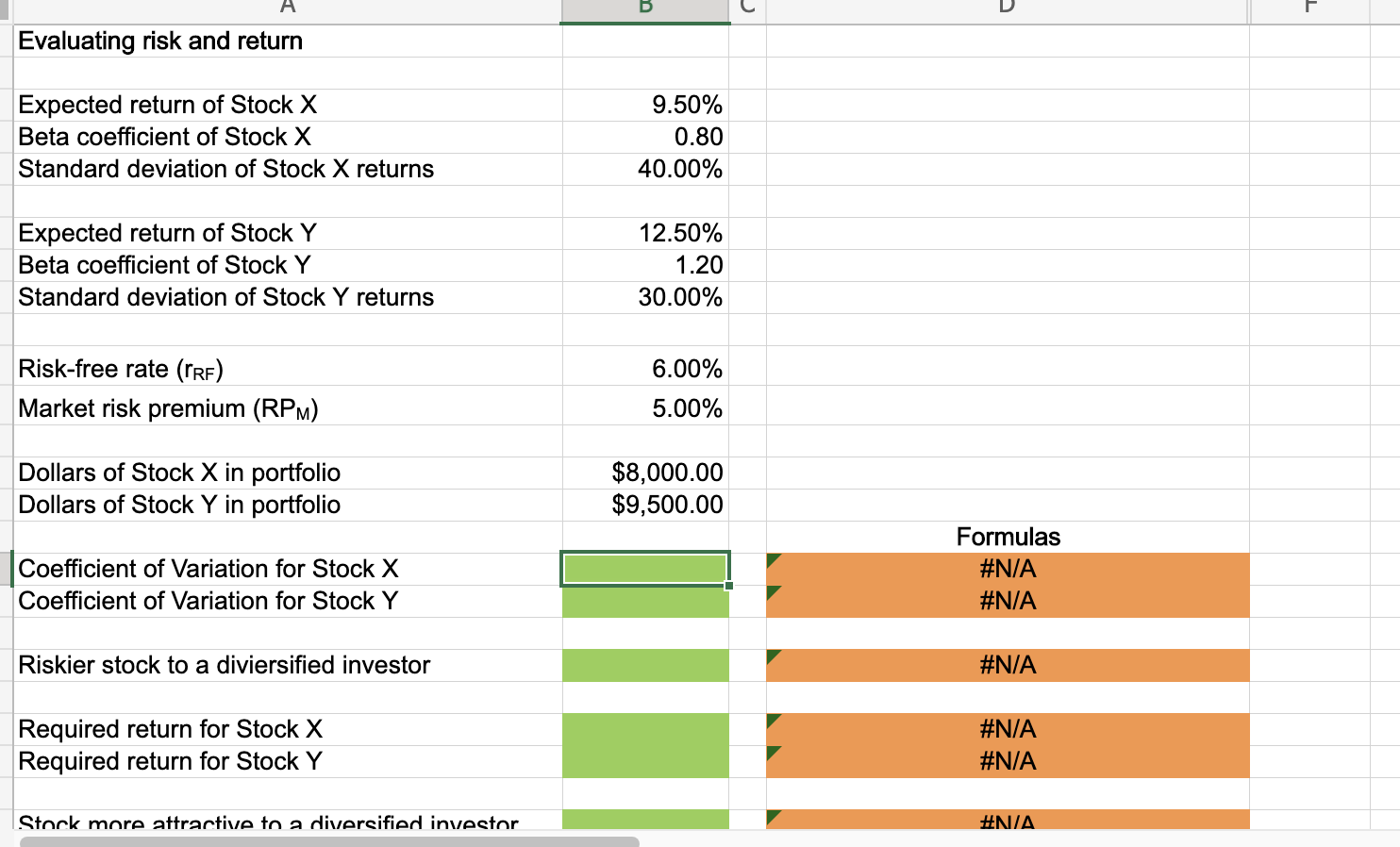 Solved Excel Online Structured Activity: Evaluating risk and | Chegg.com