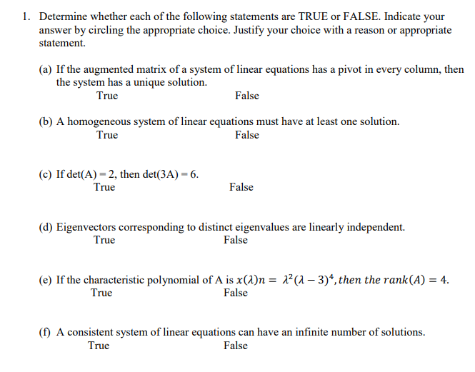 Solved Determine whether each of the following statements | Chegg.com