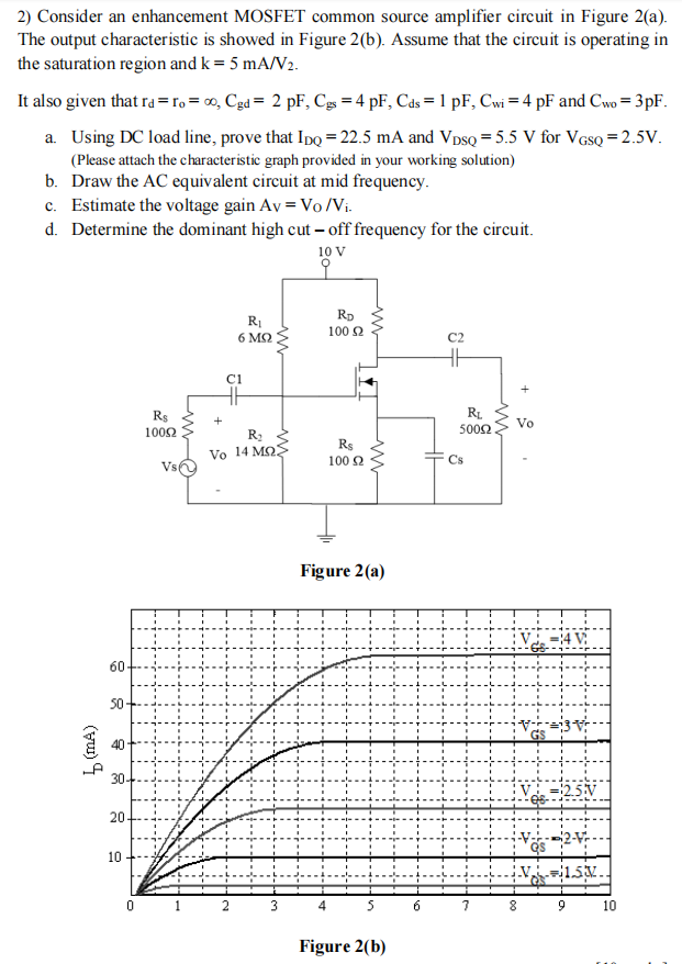 Solved 2) Consider an enhancement MOSFET common source | Chegg.com