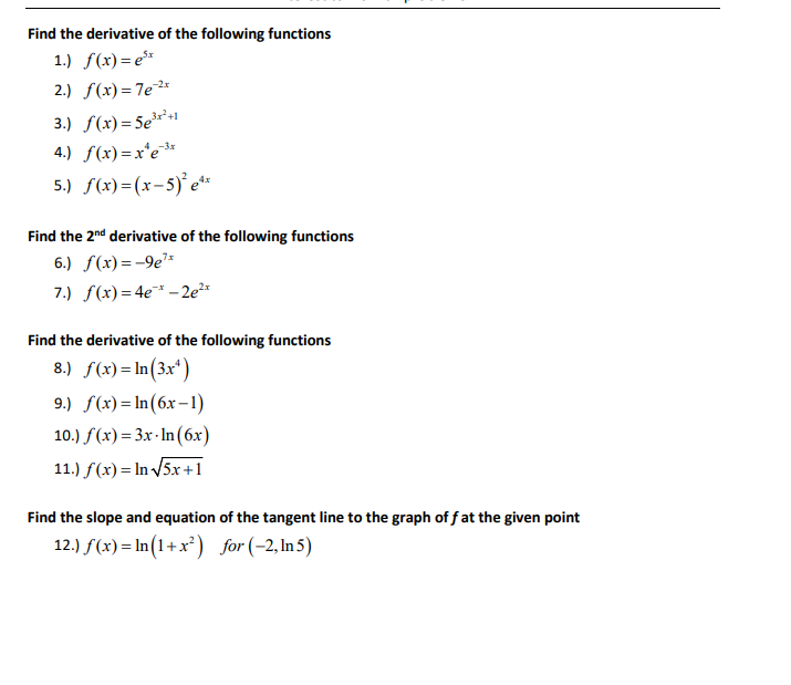 Solved Find the derivative of the following functions 1.) | Chegg.com