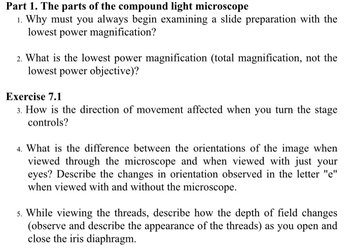 Solved Part 1. The parts of the compound light microscope 1. | Chegg.com