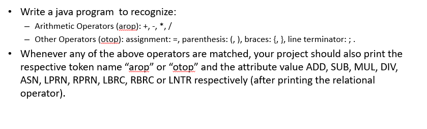 Solved Write A Java Program To Recognize Arithmetic Op Chegg Com