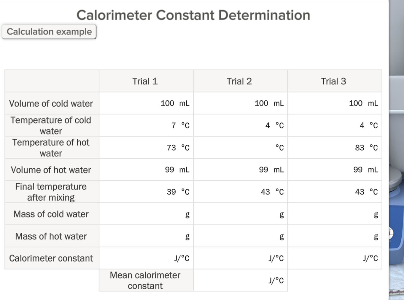 Solved Calorimeter Constant Determination Calculation