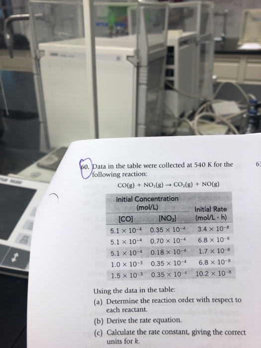 Solved 60. Data in the table were collected at 540 K for the | Chegg.com