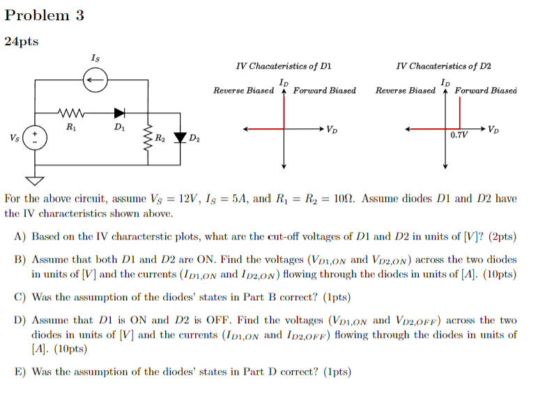 Solved Problem 3 24 pts IV Chacateristics of D1 IV | Chegg.com