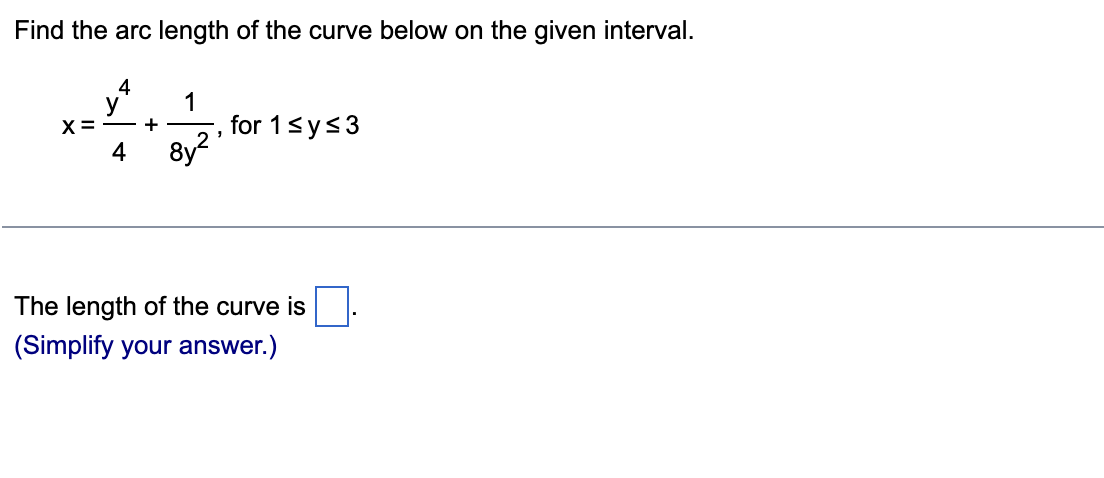 Solved Find The Arc Length Of The Curve Below On The Given | Chegg.com