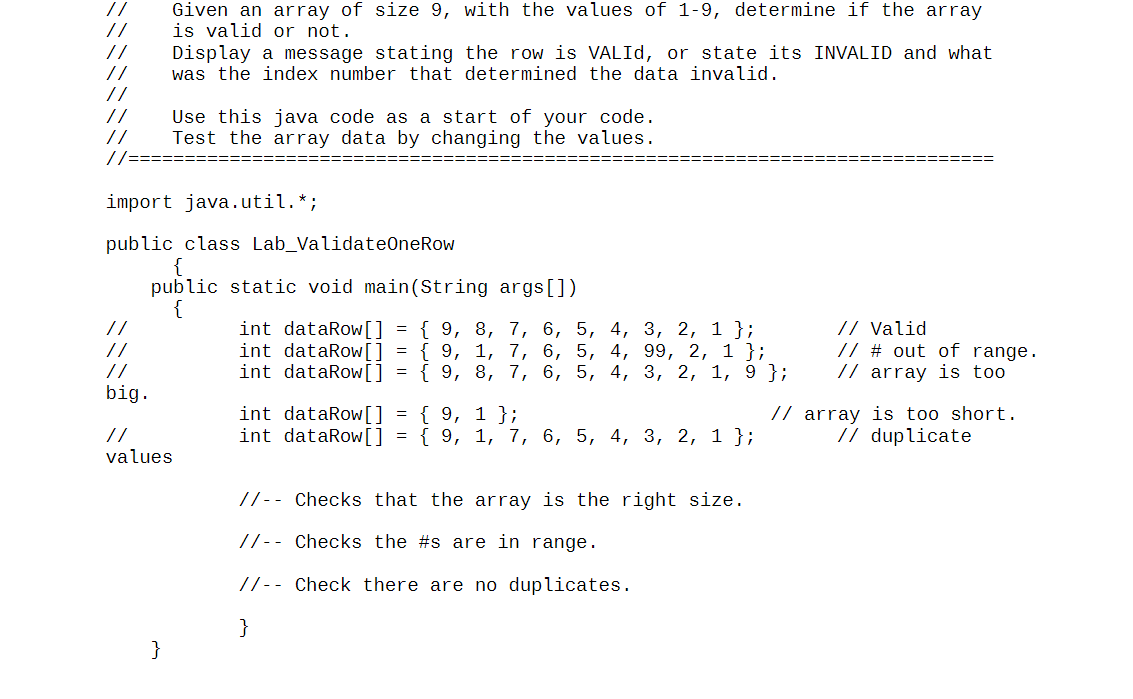 Solved // // // Given an array of size 9, with the values of 