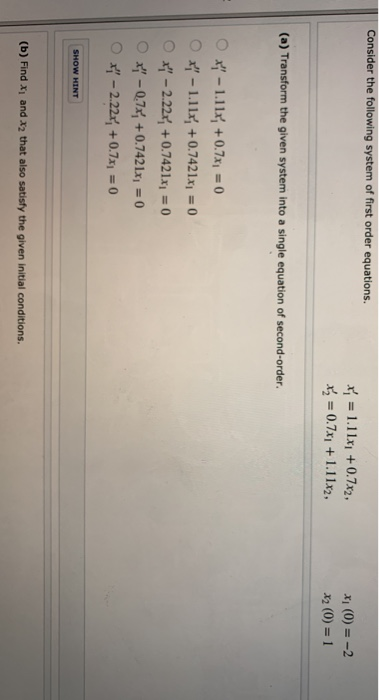 Solved Consider the following system of first order | Chegg.com