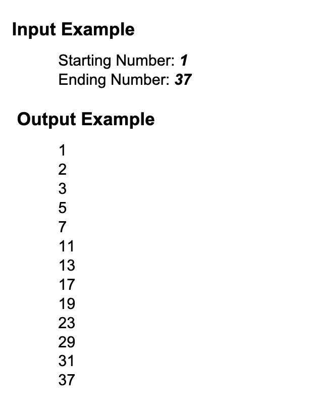 Solved Input Example Starting Number 1 Ending Number 37