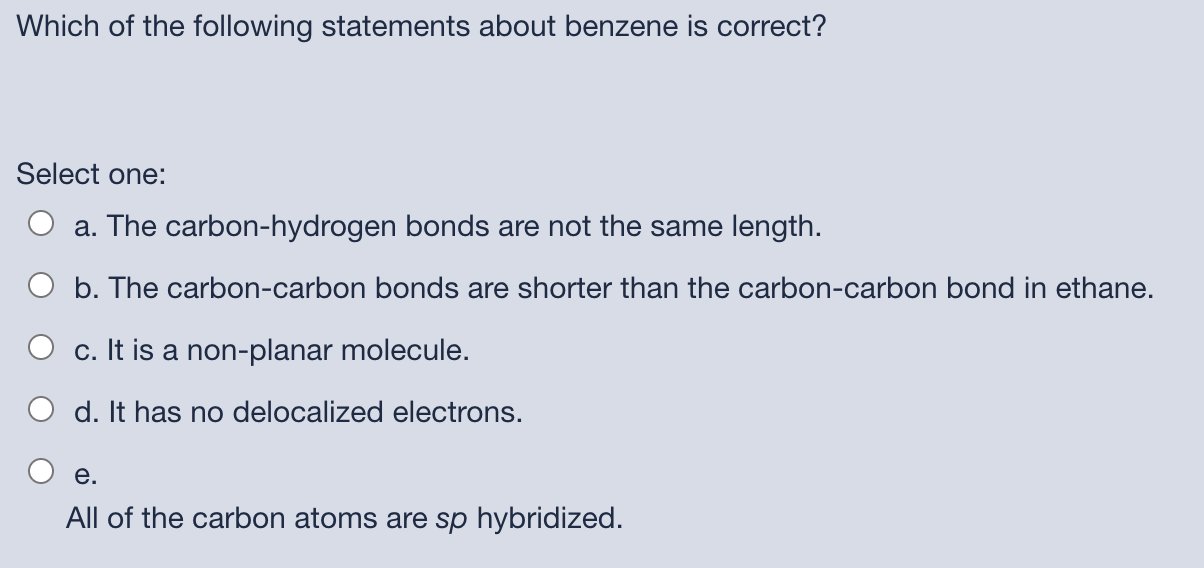 solved-which-of-the-following-statements-about-benzene-is-chegg