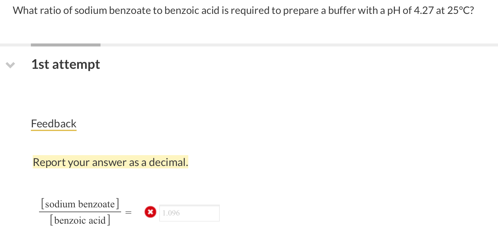 Solved What ratio of sodium benzoate to benzoic acid is