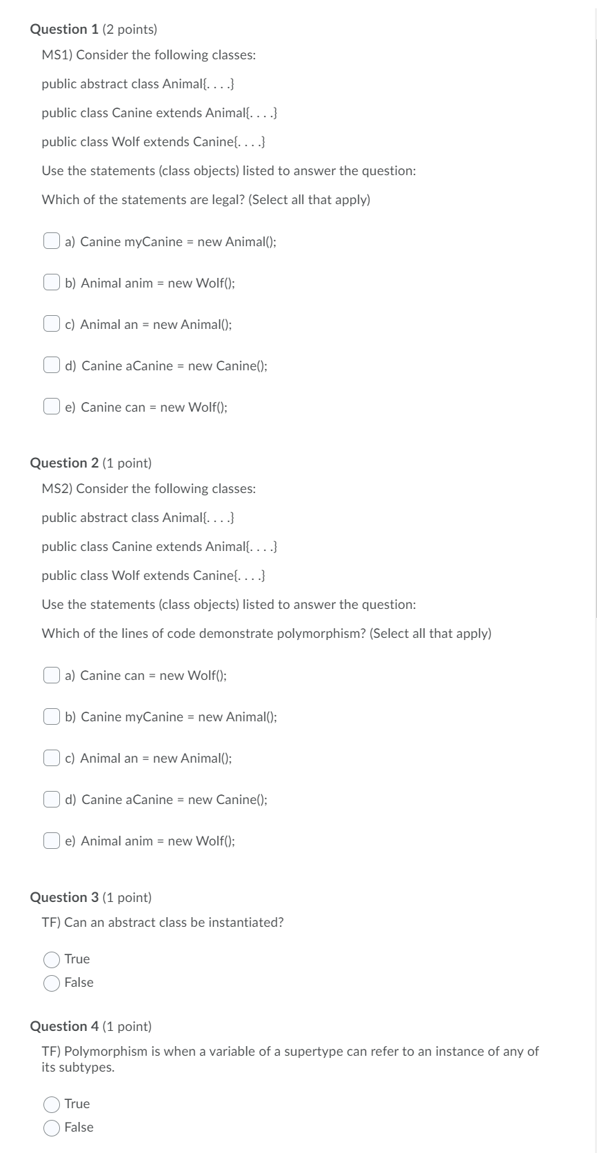 Solved Question 1 (2 points) MS1) Consider the following | Chegg.com