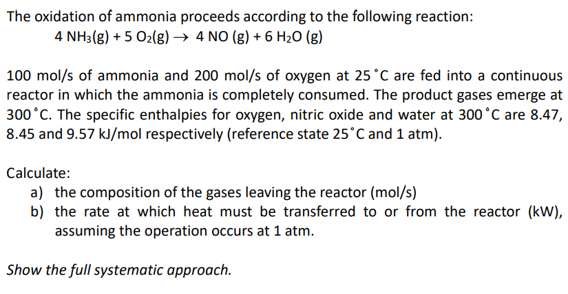Solved The oxidation of ammonia proceeds according to the | Chegg.com