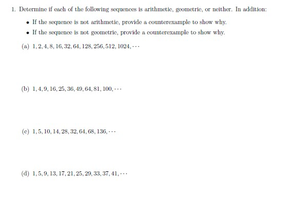 Solved 1. Determine if each of the following sequences is | Chegg.com