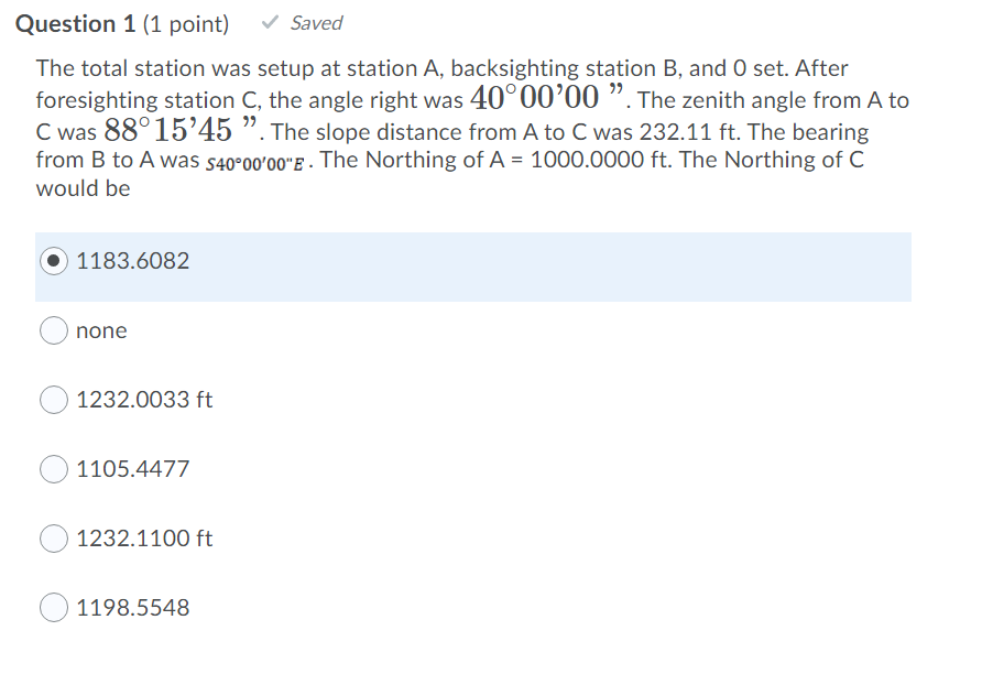 Solved Question 1 (1 point) Saved The total station was | Chegg.com