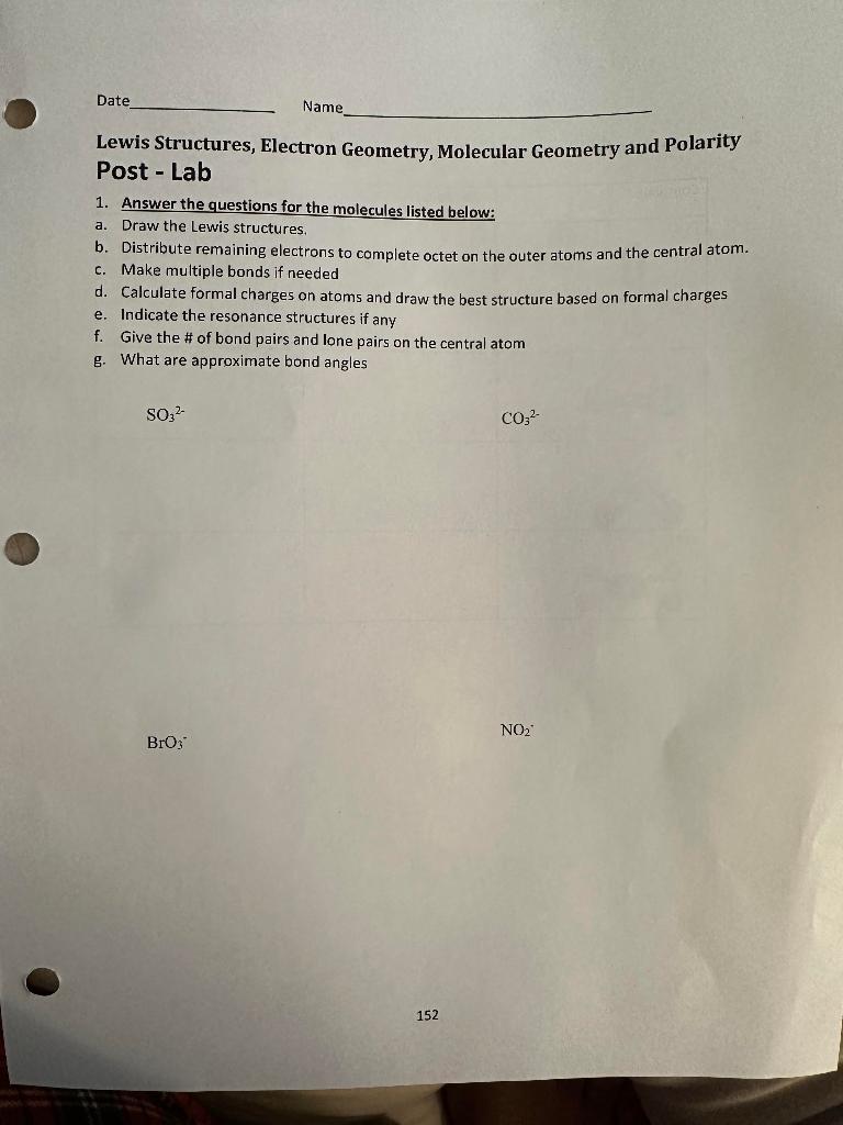 Solved Lewis Structures, Electron Geometry, Molecular | Chegg.com