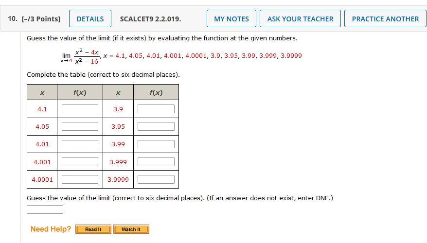 Solved 10. (-/3 Points) DETAILS SCALCET9 2.2.019. MY NOTES | Chegg.com