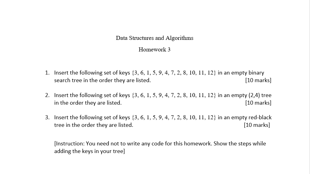 1. Insert the following set of keys | Chegg.com