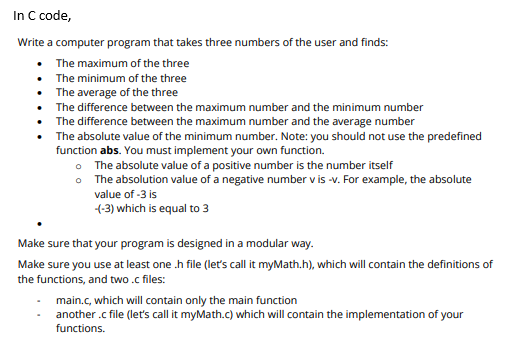 Solved Write a computer program that takes three numbers of | Chegg.com
