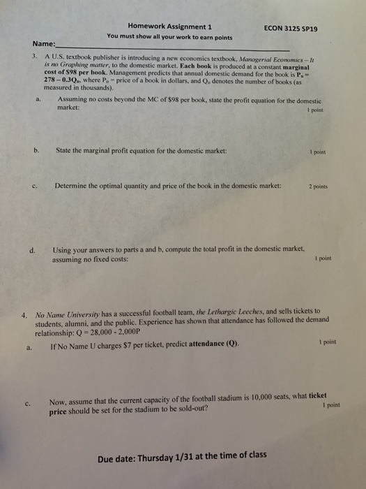 Solved Homework Assignment 1 You must show all your work to | Chegg.com