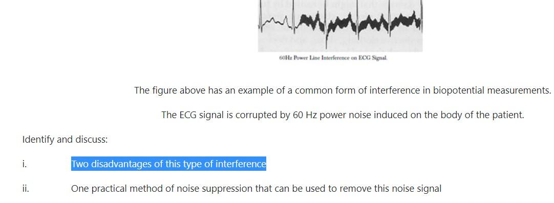 Solved 60Hz Power Line Interference on ECG Signal The figure | Chegg.com