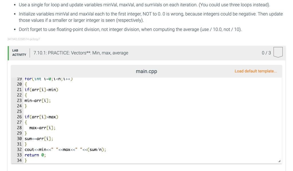 Solved 7.10 PRACTICE: Vectors**: Min, max, average Given 10 | Chegg.com