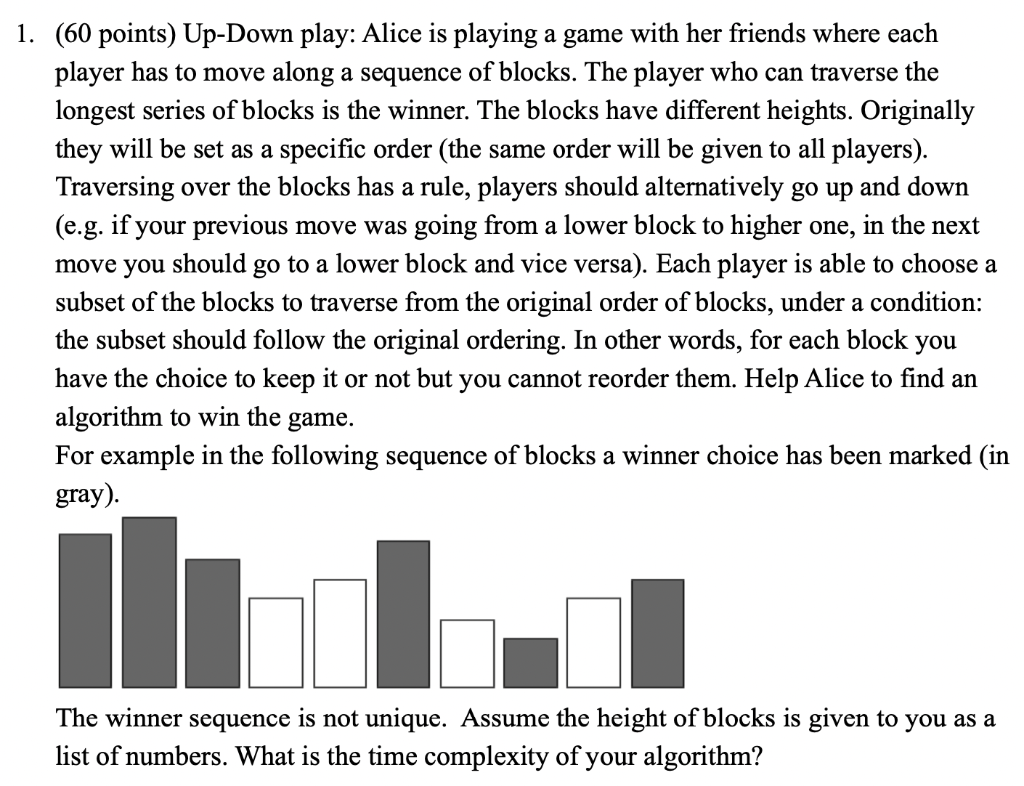 60 points) Up-Down play: Alice is playing a game | Chegg.com
