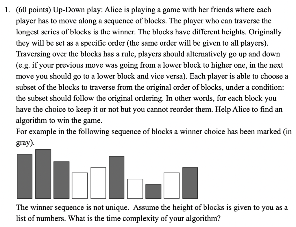 Solved (60 Points) Up-Down Play: Alice Is Playing A Game | Chegg.com